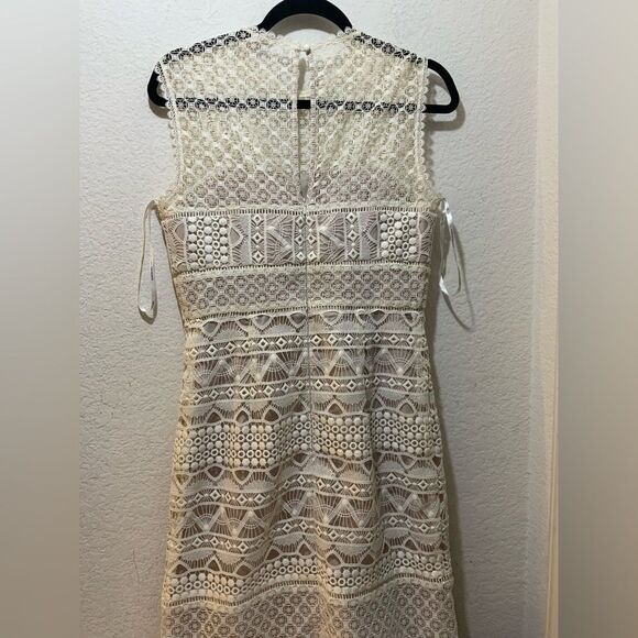 "NWOT Karen Millen Embroidered Ivory Tan Lace Wedding Cocktail Women's Size 8 - Picture 8 of 10